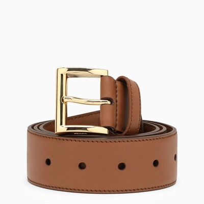 Prada Classic Brown Leather Belt Women In Orange