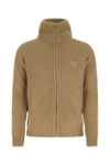 Prada Textured Alpaca Turtleneck Cardigan In Brown