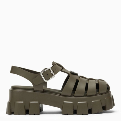 Prada Military Green Rubber Sandal With Logo Women