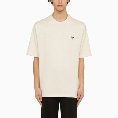 Prada Natural Cotton Crew-neck T-shirt Men In Cream