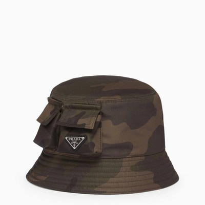 Prada Re-nylon Camouflage Bucket Hat Men In Green