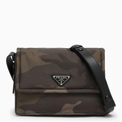 Prada Small Camouflage Shoulder Bag In Padded Re-nylon In Green