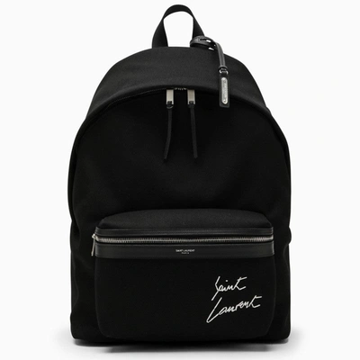 SAINT LAURENT SAINT LAURENT BLACK CITY BACKPACK WITH EMBROIDERY AND LEATHER TRIM MEN