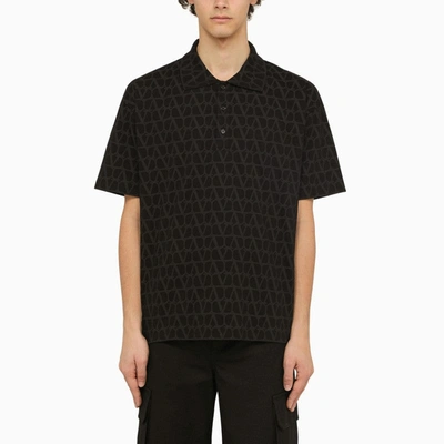 VALENTINO VALENTINO BLACK POLO WITH TOILE ICONOGRAPHE PRINT MEN