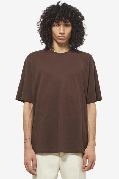Auralee Stitched-shoulder Cotton-mesh T-shirt In Brown