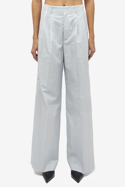 Auralee Finx Stripe Trousers In White Cotton