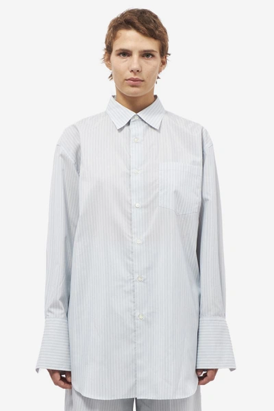 Auralee Finx Stripe Shirt In Cyan Cotton