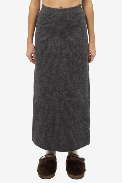 Auralee Milled Wool Midi Skirt In Grey