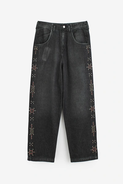Bluemarble Studded Baggy Denim Jeans In Black Cotton