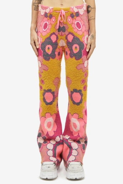 Erl Jacquard Knit Pants In Rose-pink