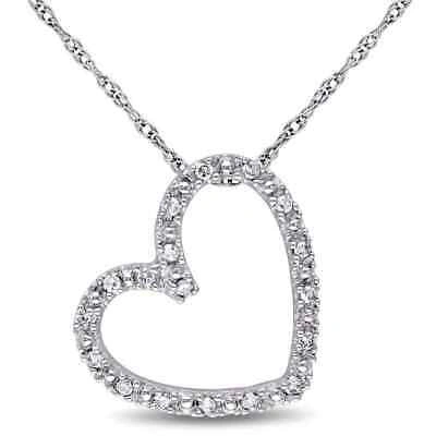 Pre-owned Amour Elegant 1/10 Ct Tw Diamond Heart Pendant On 10k White Gold Chain In Check Description