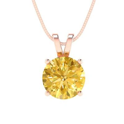 Pre-owned Pucci 1.50ct Round Cut Yellow Cz Pendant Necklace 18" Chain Real 14k Rose Pink Gold