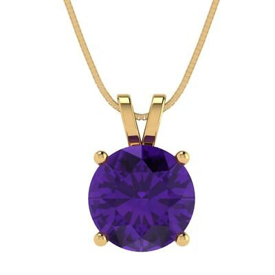 Pre-owned Pucci 3 Ct Round Classic Real Amethyst Pendant Necklace 18 Box Chain 14k Yellow Gold