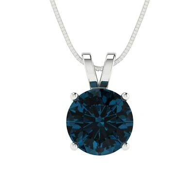Pre-owned Pucci 2.0 Ct Round Classic Royal Blue Topaz Pendant Necklace 18" Chain 14k White Gold