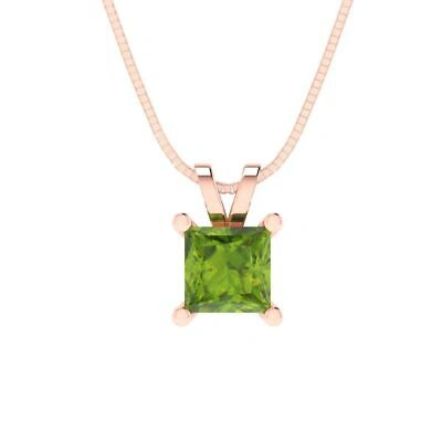 Pre-owned Pucci 2.50 Princess Cut Natural Peridot Pendant Necklace 18" Chain Solid 14k Pink Gold
