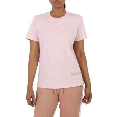 Pre-owned Moncler Ladies Pink Cotton Slogan Print Short-sleeve T-shirt