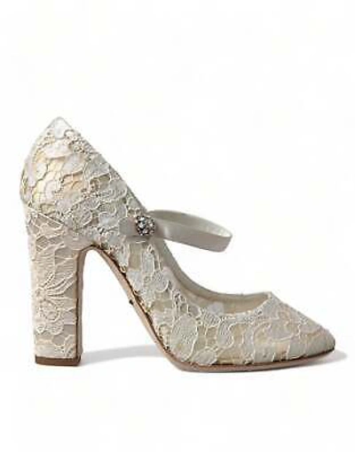 Pre-owned Dolce & Gabbana White Lace Crystals Heels Sandals Shoes