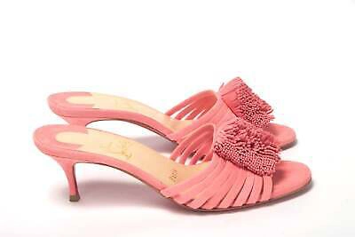 Pre-owned Christian Louboutin Operette Salmon Strappy Kitten Heel Sandal In Pink