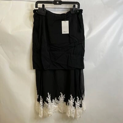 Pre-owned Phillip Lim Cady Chiffon Combo Skirt W/ Lace Women's Size 2 Black