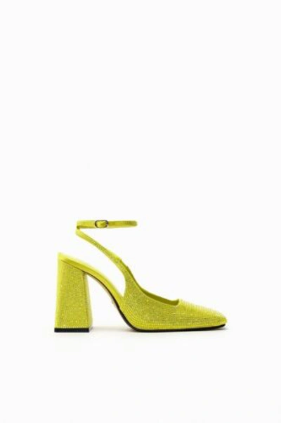Pre-owned Zara High-heel Slingback Shoes W/ Rhinestones Limited Editionyellow Sz 8 & 9 Nw In Yellow