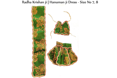 Pre-owned Handmade Radha Krishan Hanuman Ji Green Dress Washable For Daily Use Size No7,8