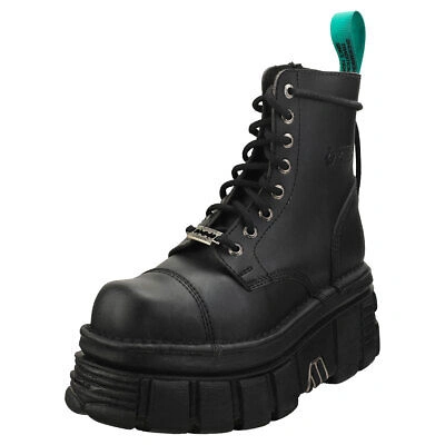 Pre-owned New Rock Rock Combat Vegan Unisex Black Platform Boots - 11 Us