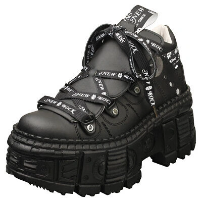 Pre-owned New Rock Rock M-wall106nsport-v3 Vegan Unisex Black Platform Boots