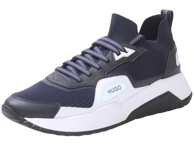Pre-owned Hugo Boss Men's Atom Sneakers Knit Trainers Dark Blue