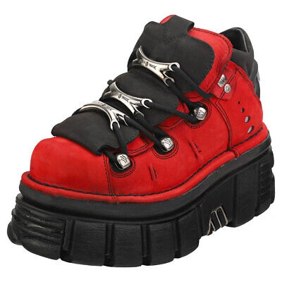 Pre-owned New Rock Rock Half Boot Tower Unisex Red Black Platform Shoes - 6 Us