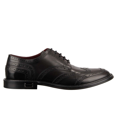 Pre-owned Dolce & Gabbana Dg Metal Logo Crown Leather Derby Shoes Marsala Black 12516