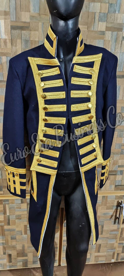 Pre-owned Euro Napoleonic 18th Century Royal Naval Admiral Captain Frock Coat In Blue