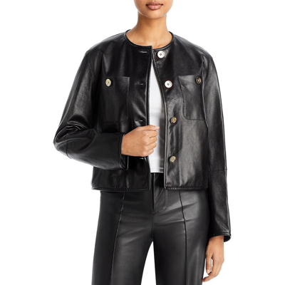 Pre-owned Lafayette 148 York Womens Active Cropped Leather Jacket Coat Bhfo 3950 In Black