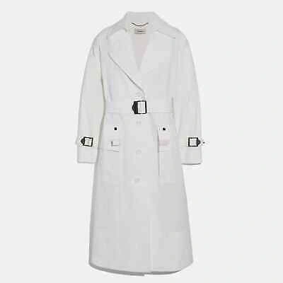 Pre-owned Coach 1941 | Long Military Coat Cotton Blend Belted Buckles White Sz 4