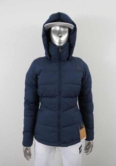 Pre-owned The North Face Womens  Tnf Metropolis Hooded 550-down Warm Jacket - Navy In Summit Navy Blue / Asphalt Grey Logo