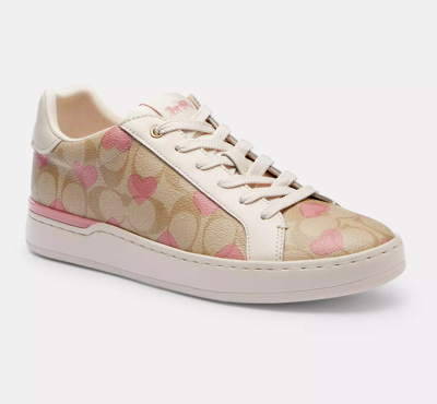 Pre-owned Coach Women Clip Low Top Sneaker In Signature Heart (super Fast Shipping) In Multicolor