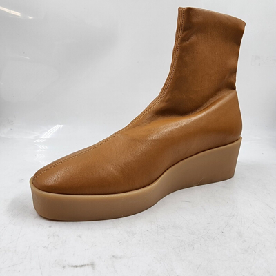 Pre-owned Clergerie Lexa Platform Booties Women's 7.5 Rust Solid Round Toe Pull On