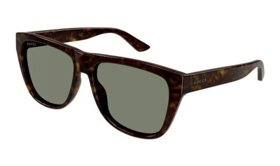 Pre-owned Gucci Sunglasses Gg1345s-003-57 Shiny Havana Frame Green Lenses