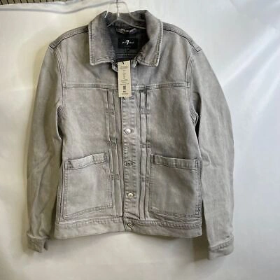 Pre-owned 7 For All Mankind Pleated Trucker Jacket Men's Size M Fog Grey In Gray