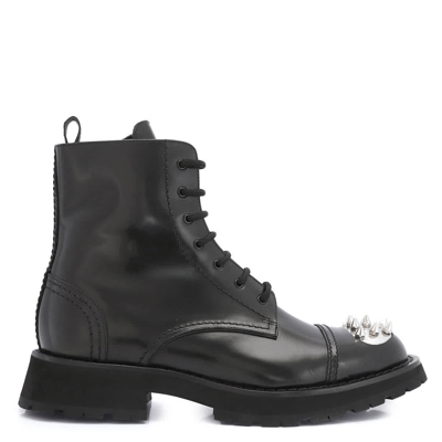 Pre-owned Alexander Mcqueen Men's Black/silver Punk Stud Lace-up Boots