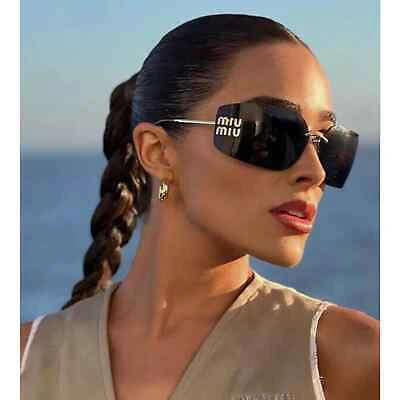 Pre-owned Miu Miu Sunglasses Mu 54ys Gold Dark Grey 5ak5/s0 Women Wrap Logo Authentic In Gray