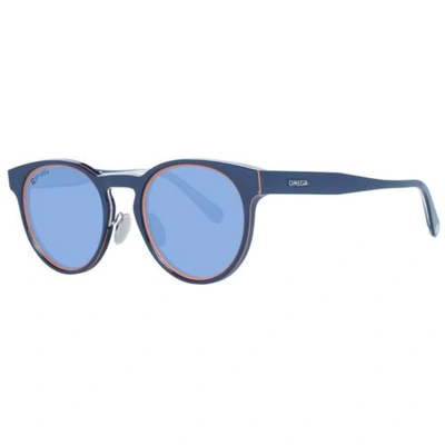 Pre-owned Omega Om-1047143 Unisex Blue Sunglasses Plastic Solid Round Uvb Casual Eyewears