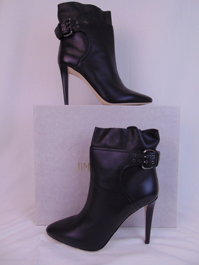 Pre-owned Jimmy Choo Major 100 Black Leather Buckle Ankle Boots Pumps 40.5 10.5 Italy