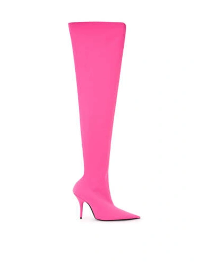 Pre-owned Balenciaga Women Neon Pink Over-the-knee Boots Polyamide Heel Booties Size Eu 39