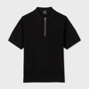 PAUL SMITH BLACK ORGANIC COTTON KNITTED ZIP-NECK POLO SHIRT