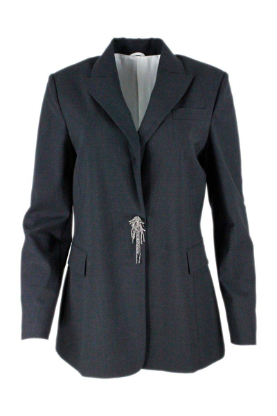 Brunello Cucinelli Pin Embellished Tailored Blazer In Grey Dark