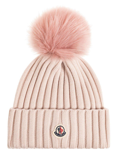 Moncler Pompom Wool Beanie In Pink