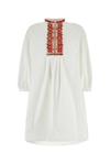 Valentino Bead-embellished Cotton-poplin Mini Dress In Bianco/corallo
