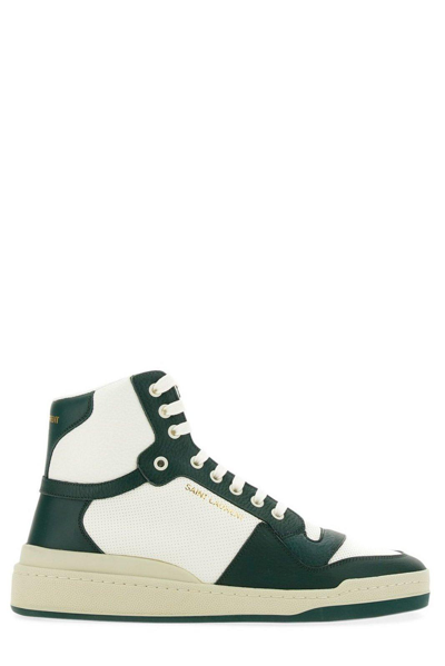 Saint Laurent Round Toe Lace-up Sneakers In Green