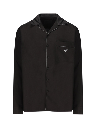 Prada Long-sleeved Buttoned Shirt In Nero