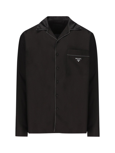 Prada Long-sleeved Buttoned Shirt In Black